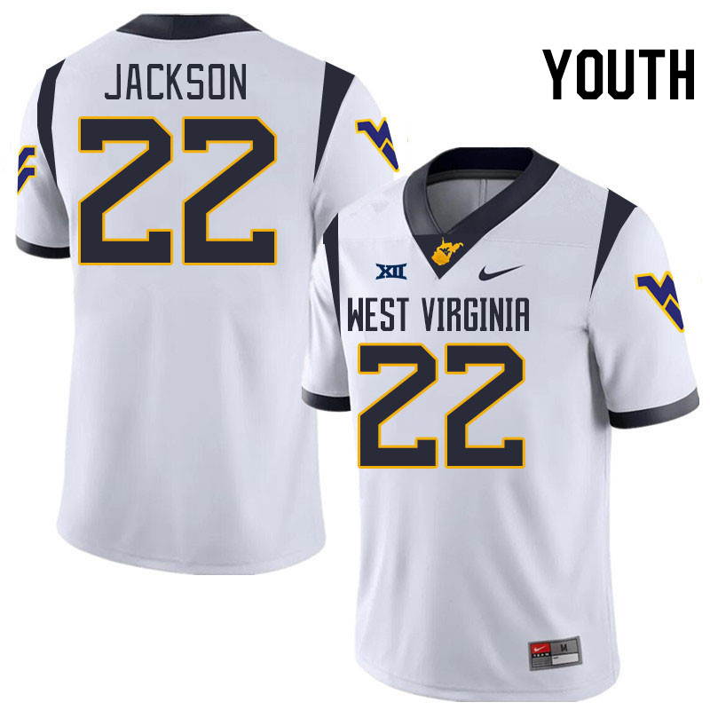 Youth #22 Josiah Jackson West Virginia Mountaineers College 2024 New Uniforms Football Jerseys Stitc